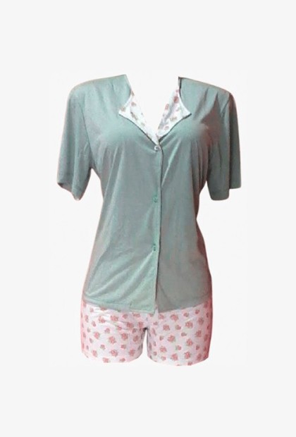 Pijama Curto Verde Com Bermuda Rosa - HARM Pijamas