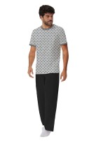 Pijama Masculino Manga Curta Mescla e Calça Longa Preta - HARM