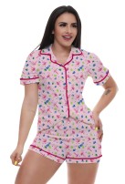 Pijama Feminino Americano Curto Flamingos - Atacado HARM Pijamas
