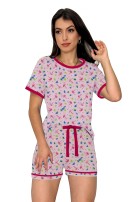 Pijama Feminino Manga Curta e Short Flamingos - Atacado HARM