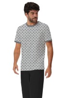 Pijama Masculino Manga Curta Mescla e Calça Longa Preta -